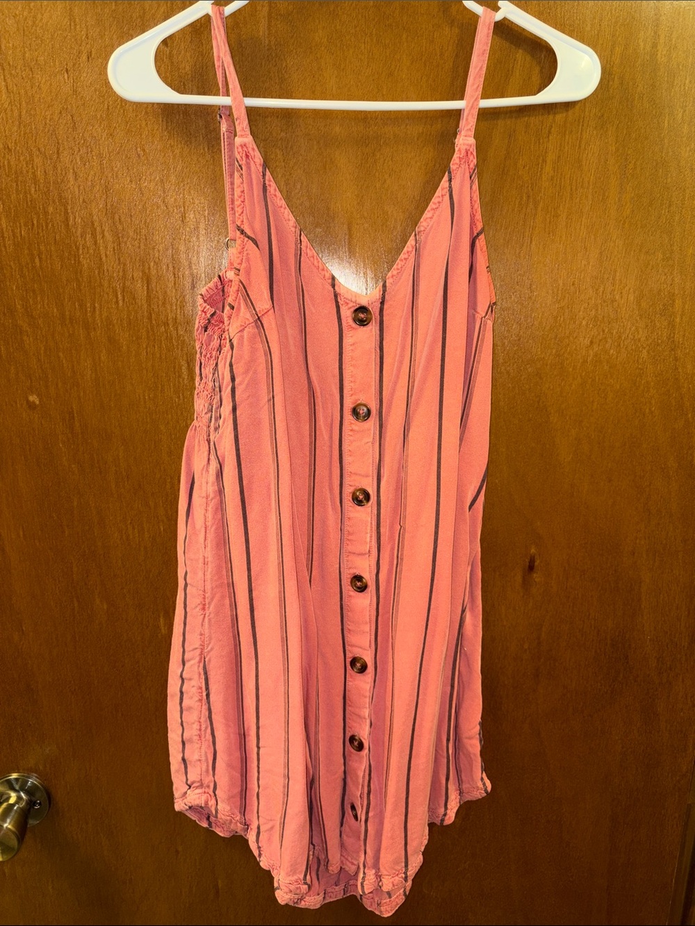 ONEILL Coral Pink Striped Button-Front Romper
